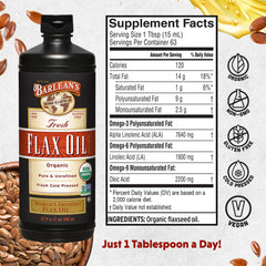 Barlean's flaxseed oil being poured to enhance salads with mild flavor.