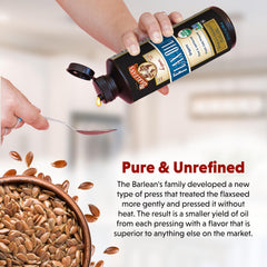 Barlean's flaxseed oil blends into yogurt or dressing for omega-3 boost.