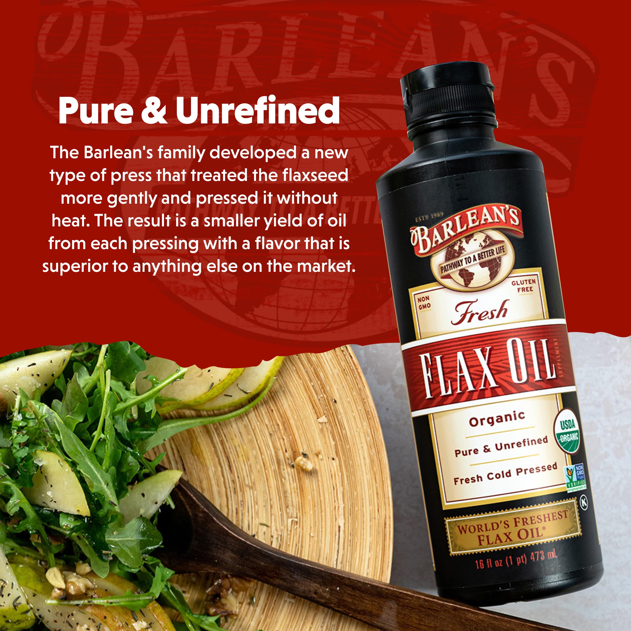 Barlean's flaxseed oil in a smoothie, highlighting a mild flavor.