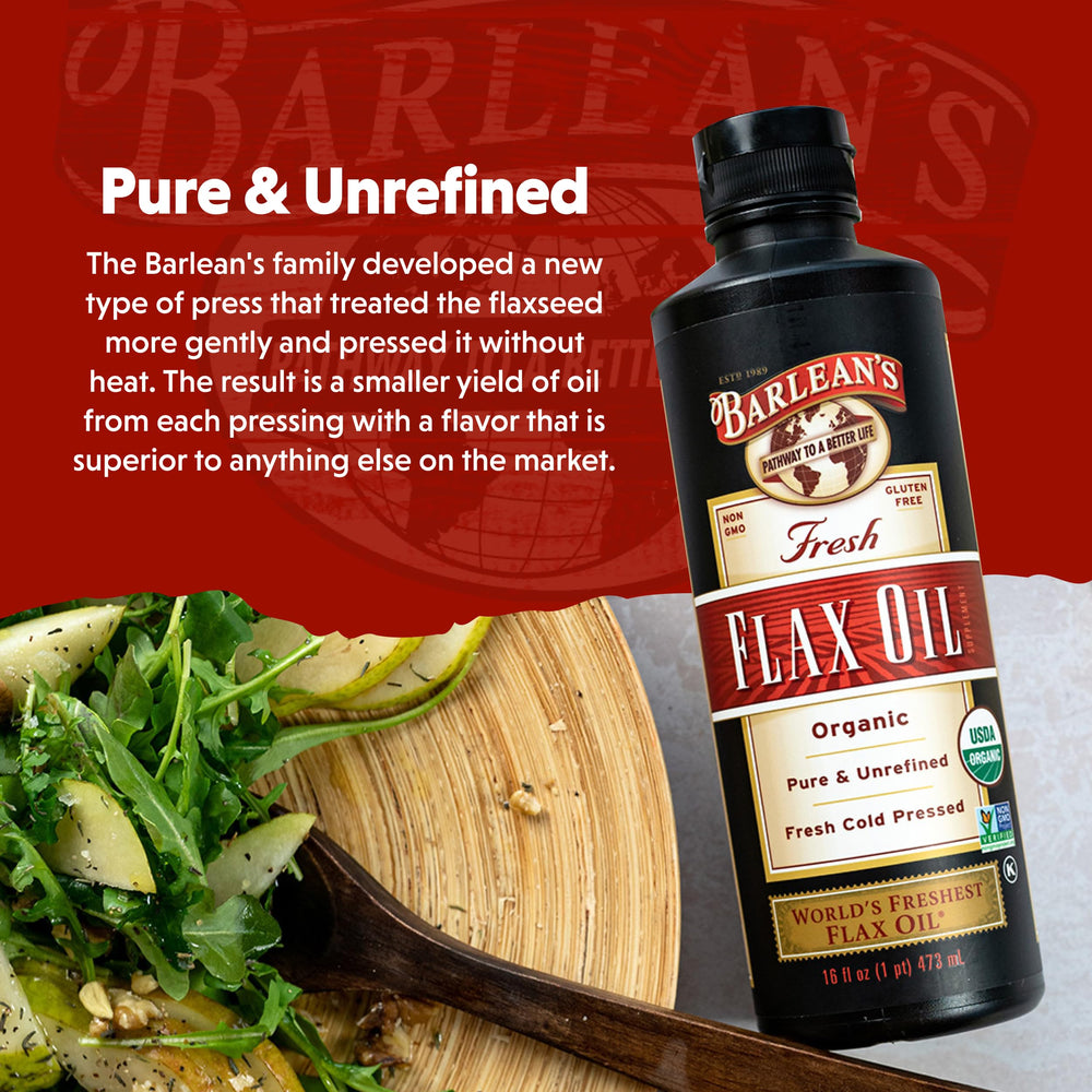 Barlean's flaxseed oil in a smoothie, highlighting a mild flavor.