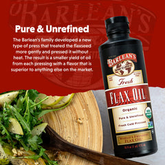 Barlean's flaxseed oil in a smoothie, highlighting a mild flavor.
