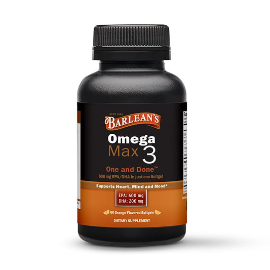 Barlean's Ideal Omega Max bottle showing the easy daily omega-3 option for wellness