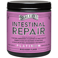Barlean's Intestinal Repair powder bottle promoting daily gut health and balance.