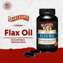 Barlean's Lignan Flaxseed Oil softgels capsules closeup showing 1000 mg per pill