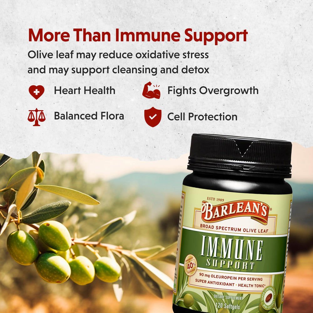 Barlean's Olive Leaf Complex cap closeup highlighting freshness.
