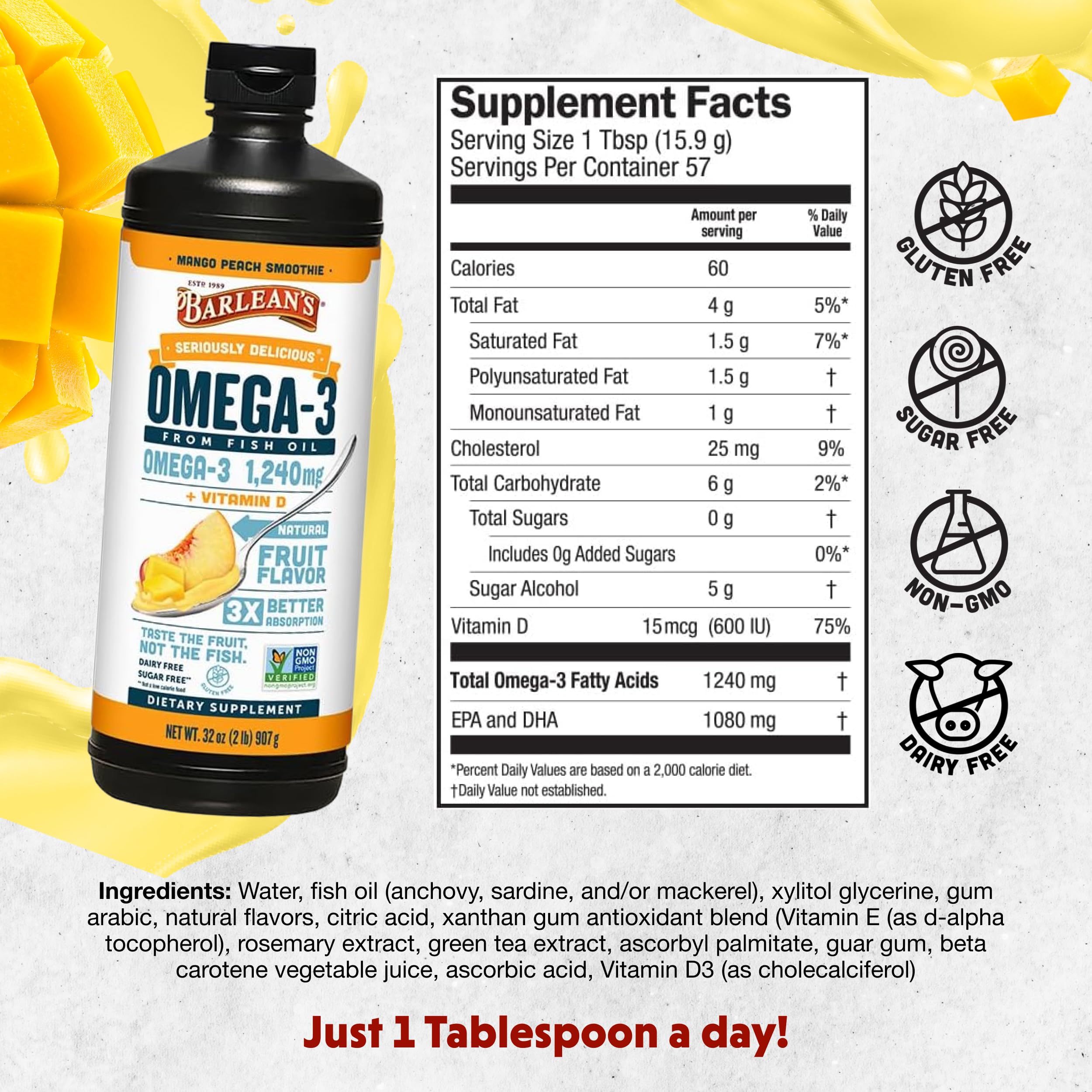 Close-up of emulsified Barlean's Omega-3 fish oil for easy absorption