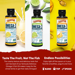 Barlean's Omega-3 lemon creme bottle showcases creamy texture without fishy aftertaste.