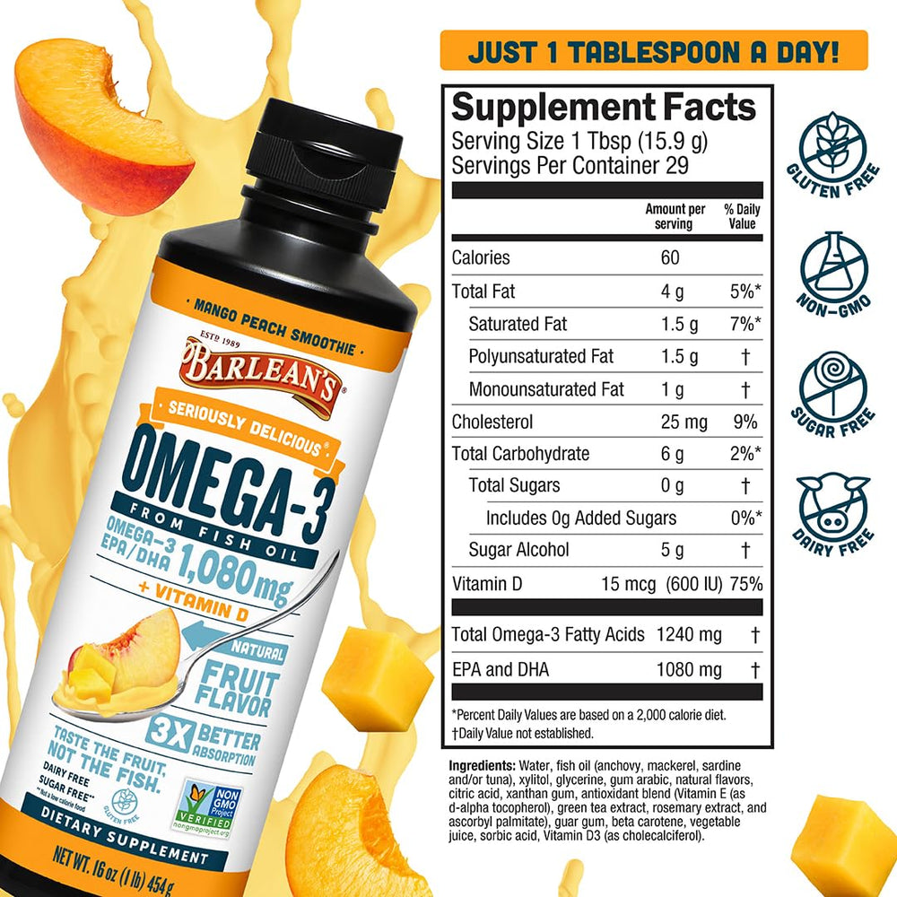 Barlean's Omega 3 added to a smoothie for a nutrition boost.