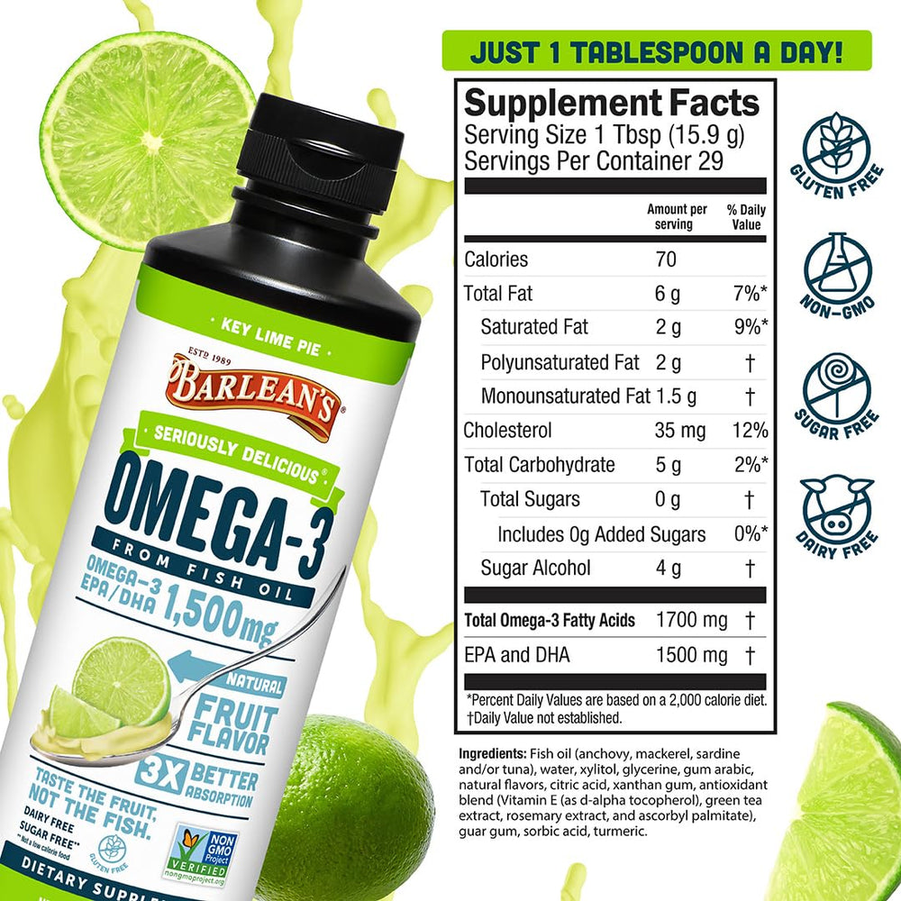 Barlean's Omega-3 liquid USA-made label highlighting quality and origin