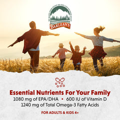 Label highlights 600 IU vitamin D3 per serving on Barlean's Omega-3