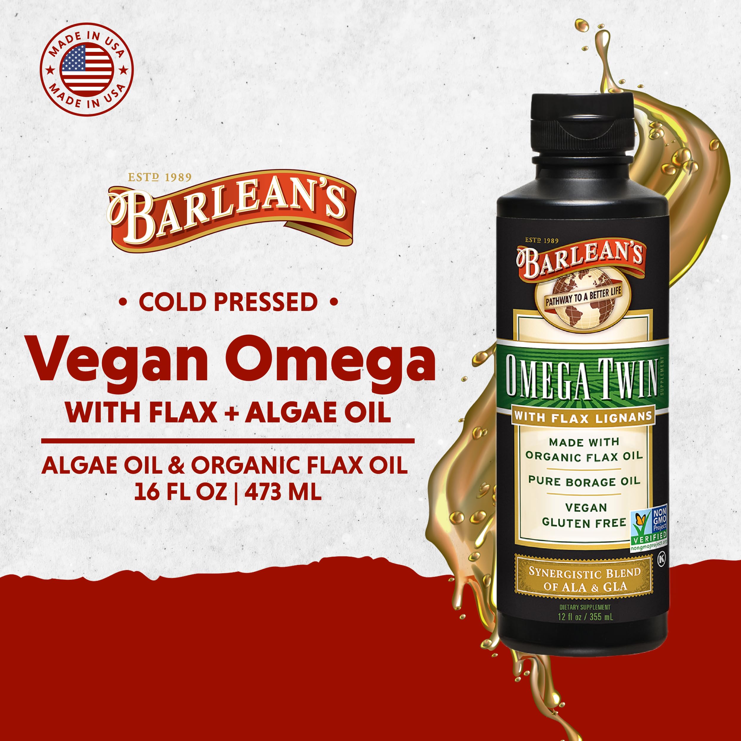 Barlean's Omega Twin bottle side label detail highlighting lignans