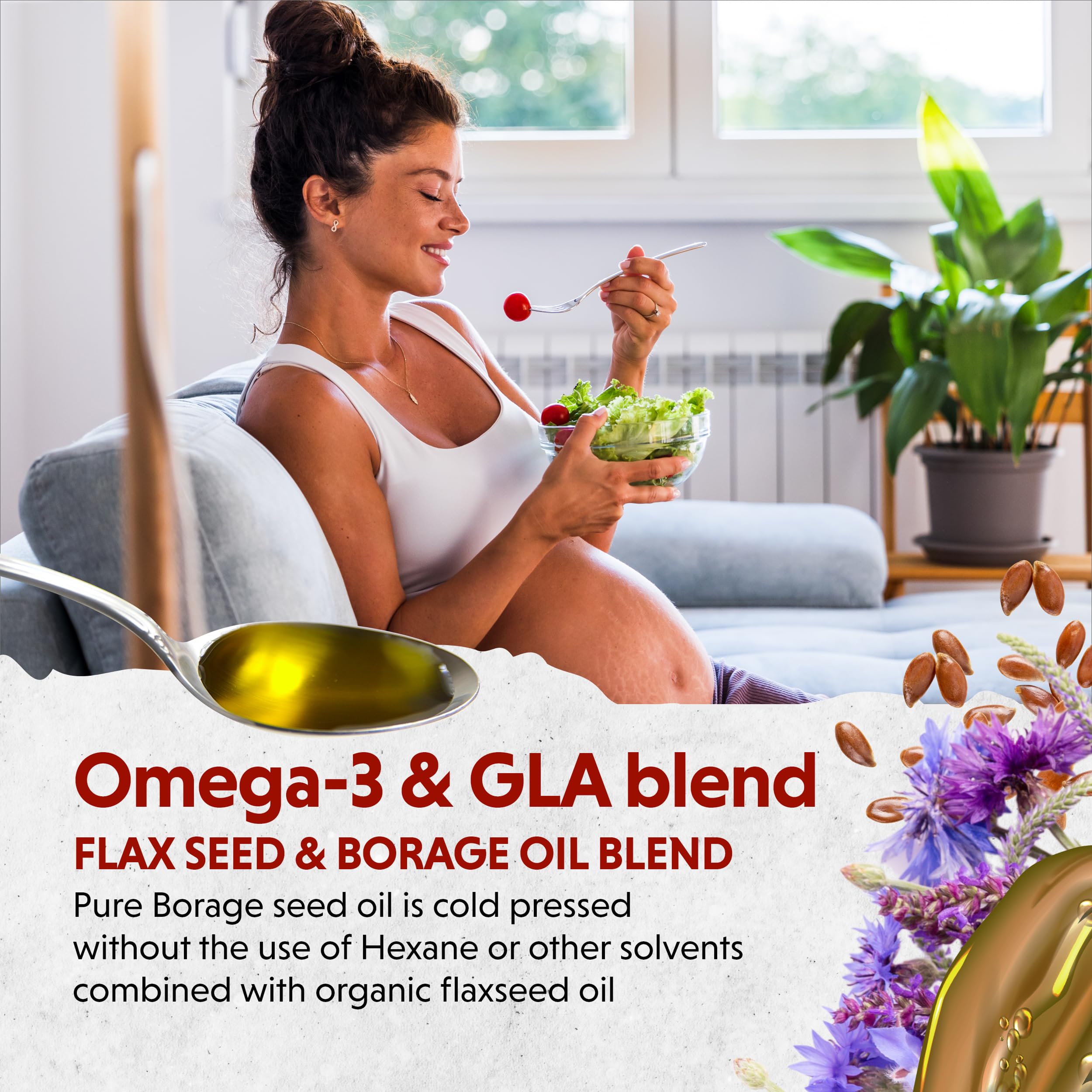 Barlean's Omega Twin lid close-up emphasizing freshness and quality