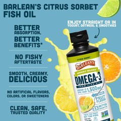 Barlean's Omega 3 bottle shows a kid-friendly serving option for family nutrition.
