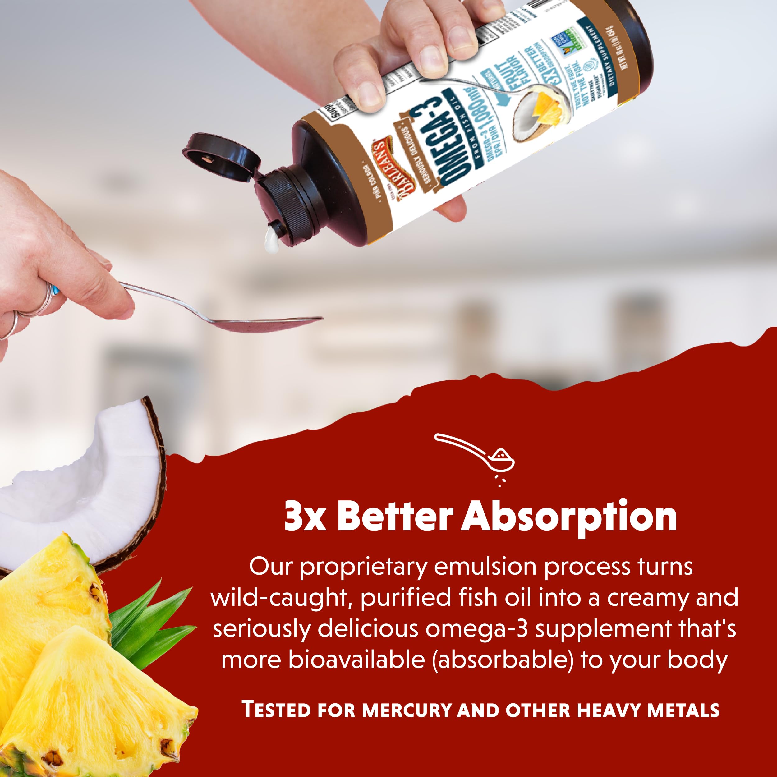 Label showing non-GMO, dairy-free and sugar-free attributes