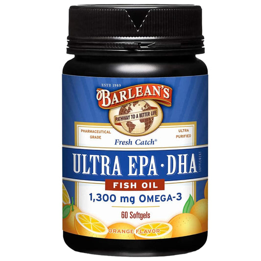Barlean's Omega-3 orange softgels bottle for daily wellness