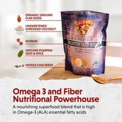 Barlean's Organic Digestive Seed Blend over oats to boost fiber.