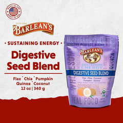 Barlean's Digestive Seed Blend scoop ready to mix into smoothies.