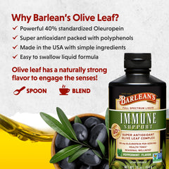 Barlean's Peppermint Olive Leaf Liquid label closeup highlights oleuropein