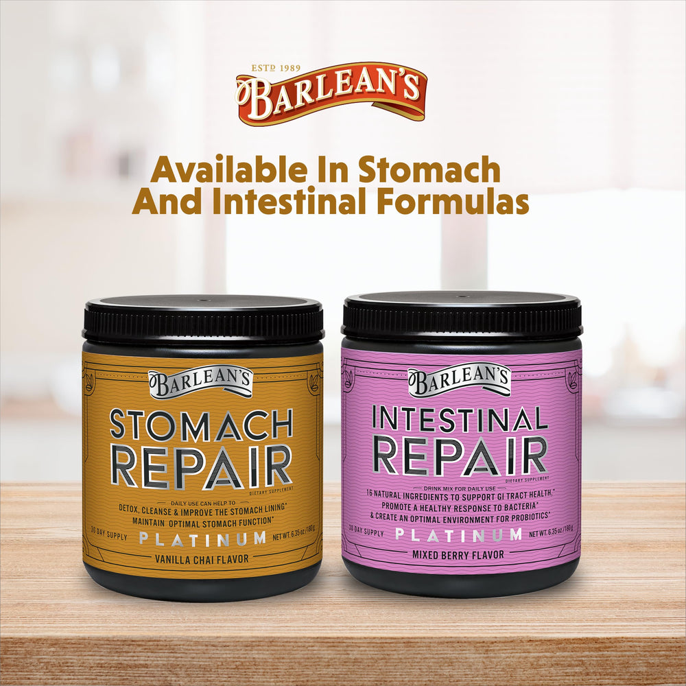 Barlean's Stomach Repair packaging close-up with trusted label.