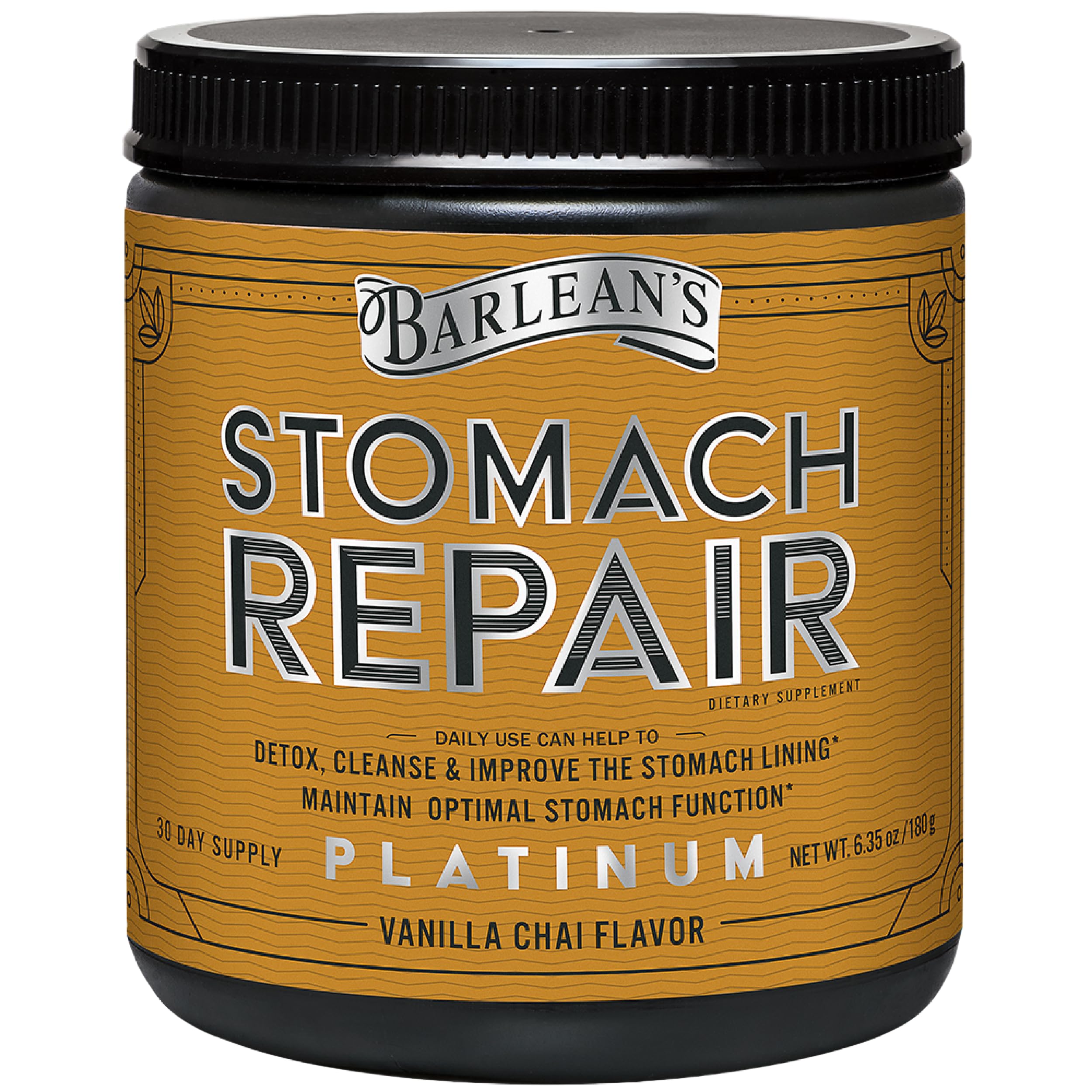 Barlean's Stomach Repair powder in tub for daily gut health support.