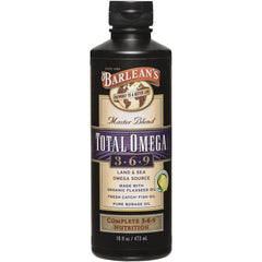 Barlean's Total Omega 3-6-9 bottle shown for daily omega support.