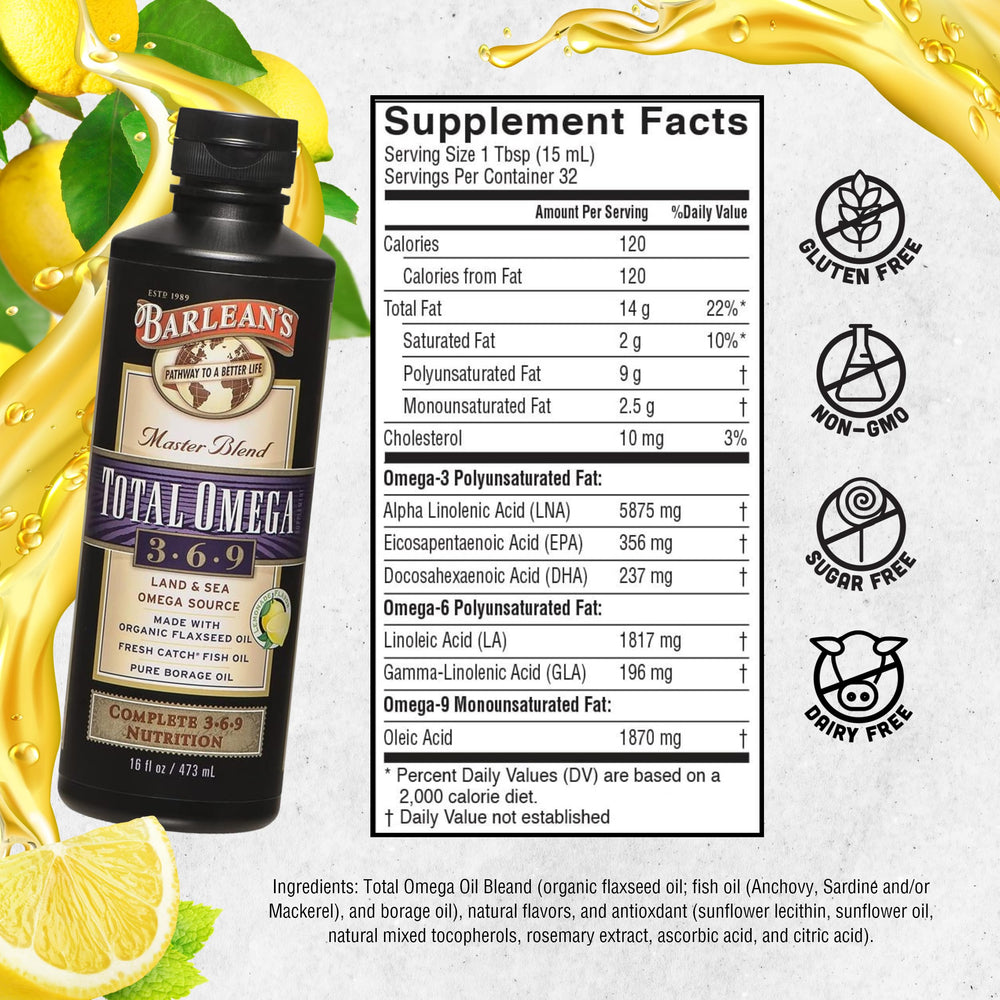 Barlean's Total Omega 3-6-9 being added to yogurt for easy daily integration.
