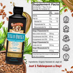 Barlean's Vegan Omega oil pour demonstrates easy dosing for straight use or on salads.