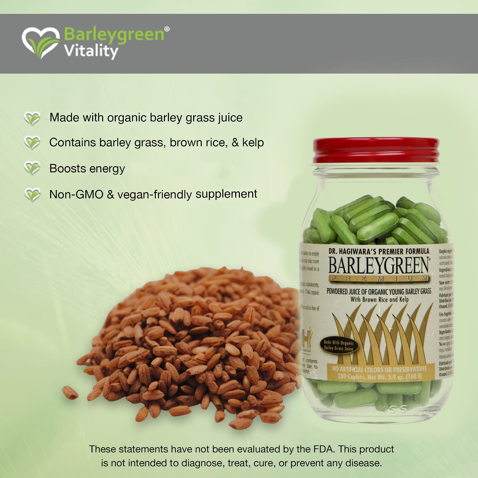 BARLEYGREEN caplets close-up, highlighting vegan-friendly non-GMO formulation