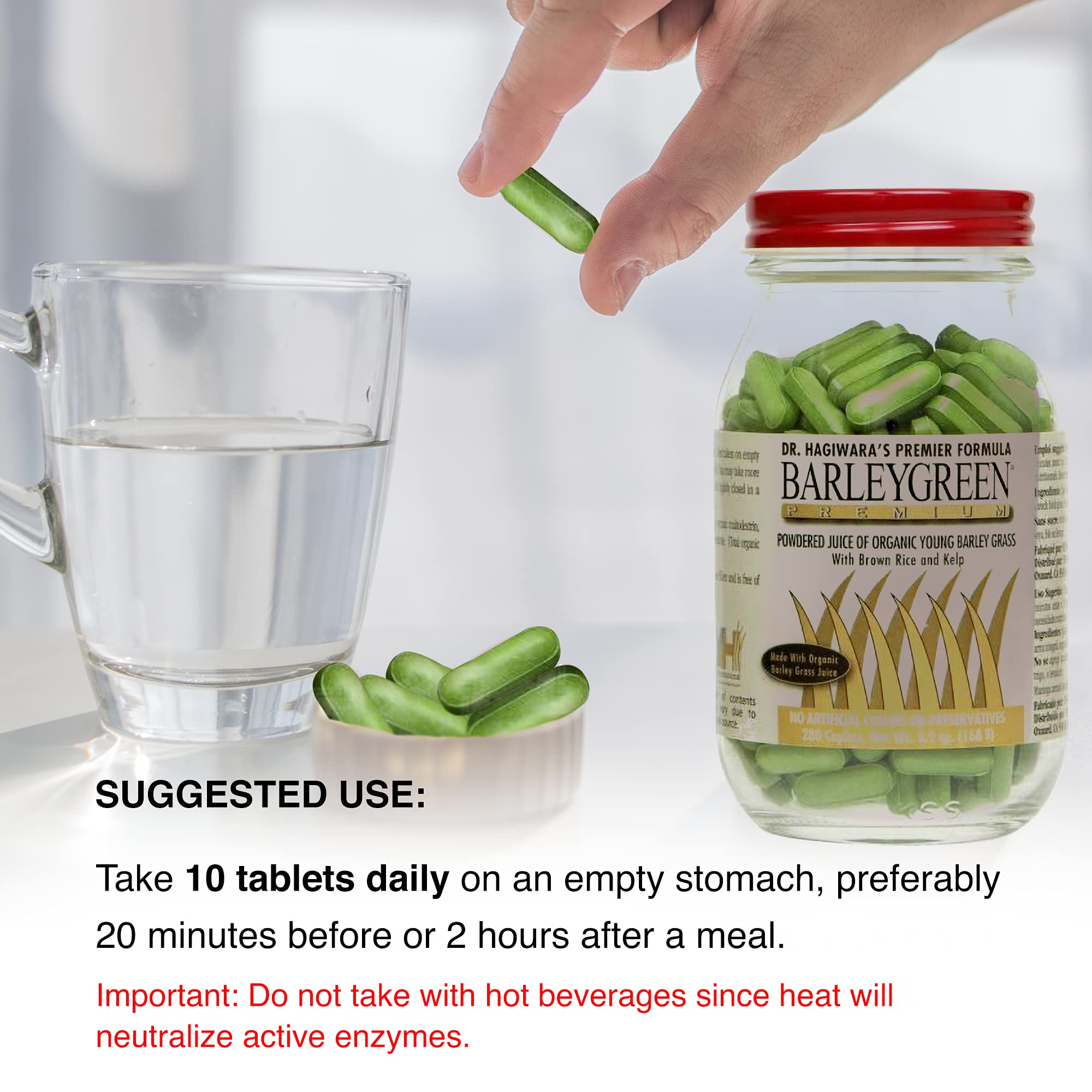 BARLEYGREEN ingredients label featuring kelp and brown rice, natural sources