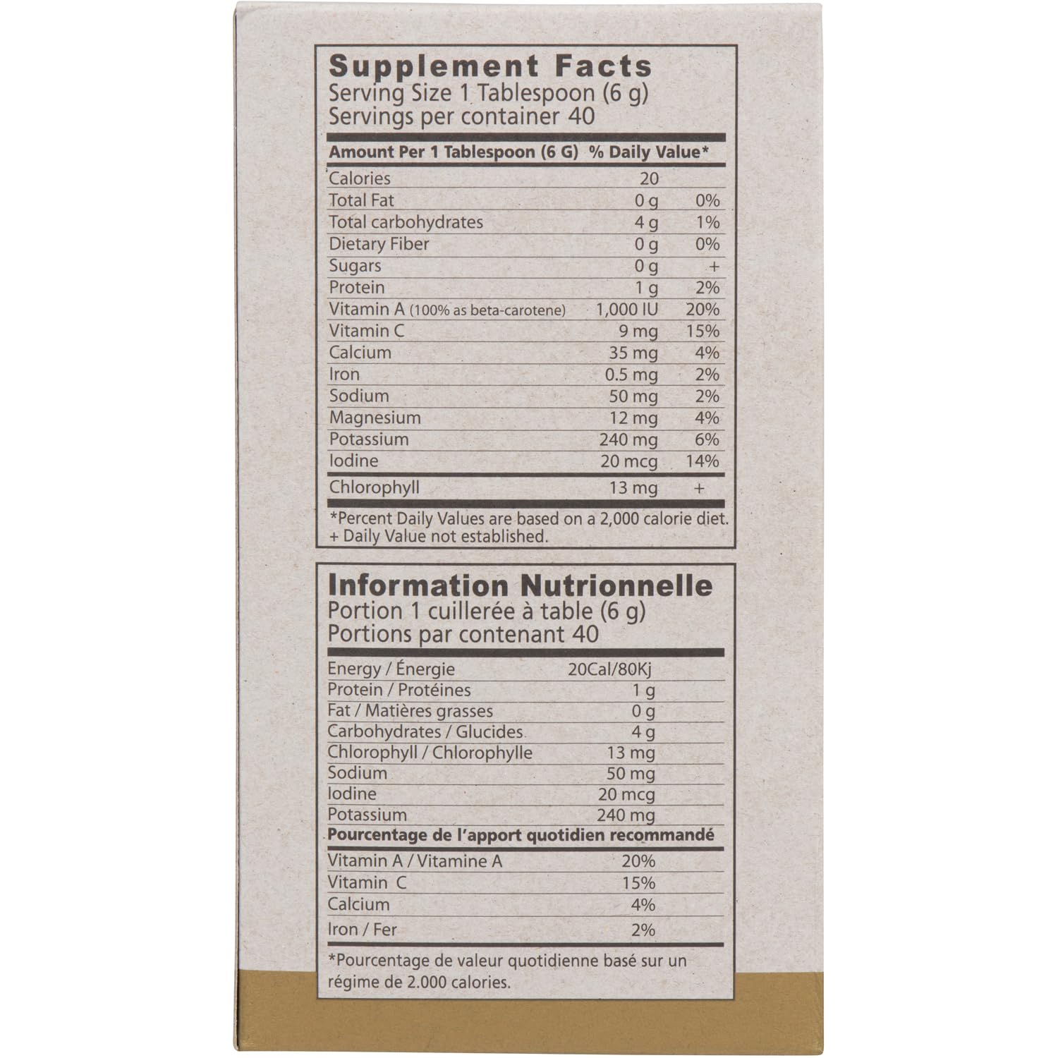 BARLEYGREEN organic barley grass ingredients chart on label