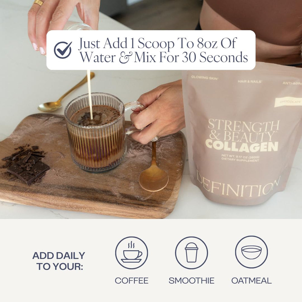 Chocolate Barre Definition collagen powder stirred into a glass