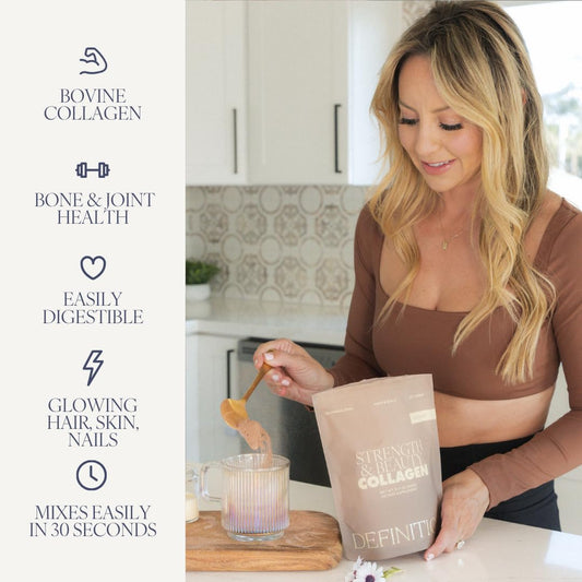 Unflavored Barre Definition collagen powder mixing into drink