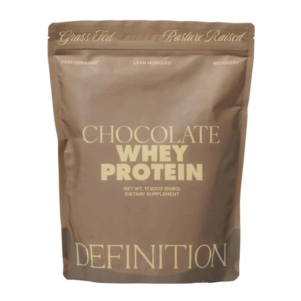 Barre Definition whey protein isolate chocolate tub shows premium quality for lean muscle support.