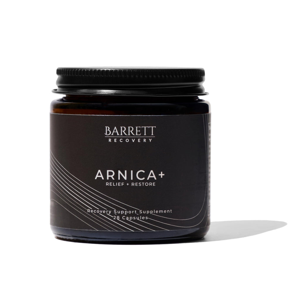 Barrett Recovery Arnica+ bottle front showcases premium recovery support.