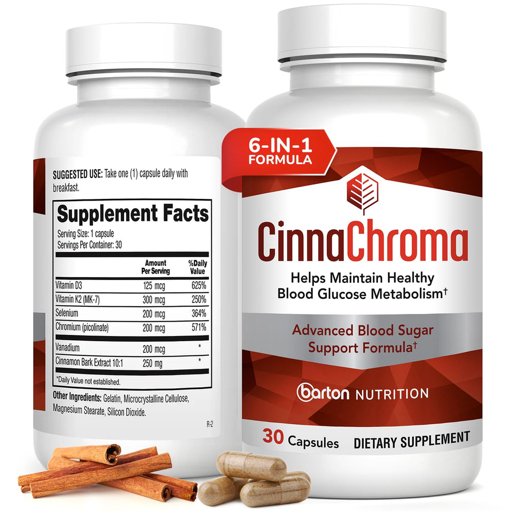 Barton Nutrition CinnaChroma capsules close-up for metabolism support.