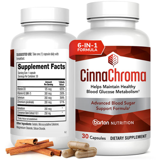 Barton Nutrition CinnaChroma capsules close-up for metabolism support.