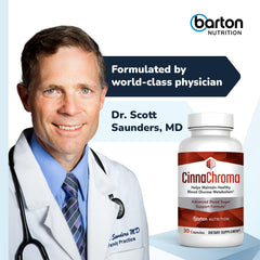 Barton Nutrition CinnaChroma on a softly lit countertop exuding quality.