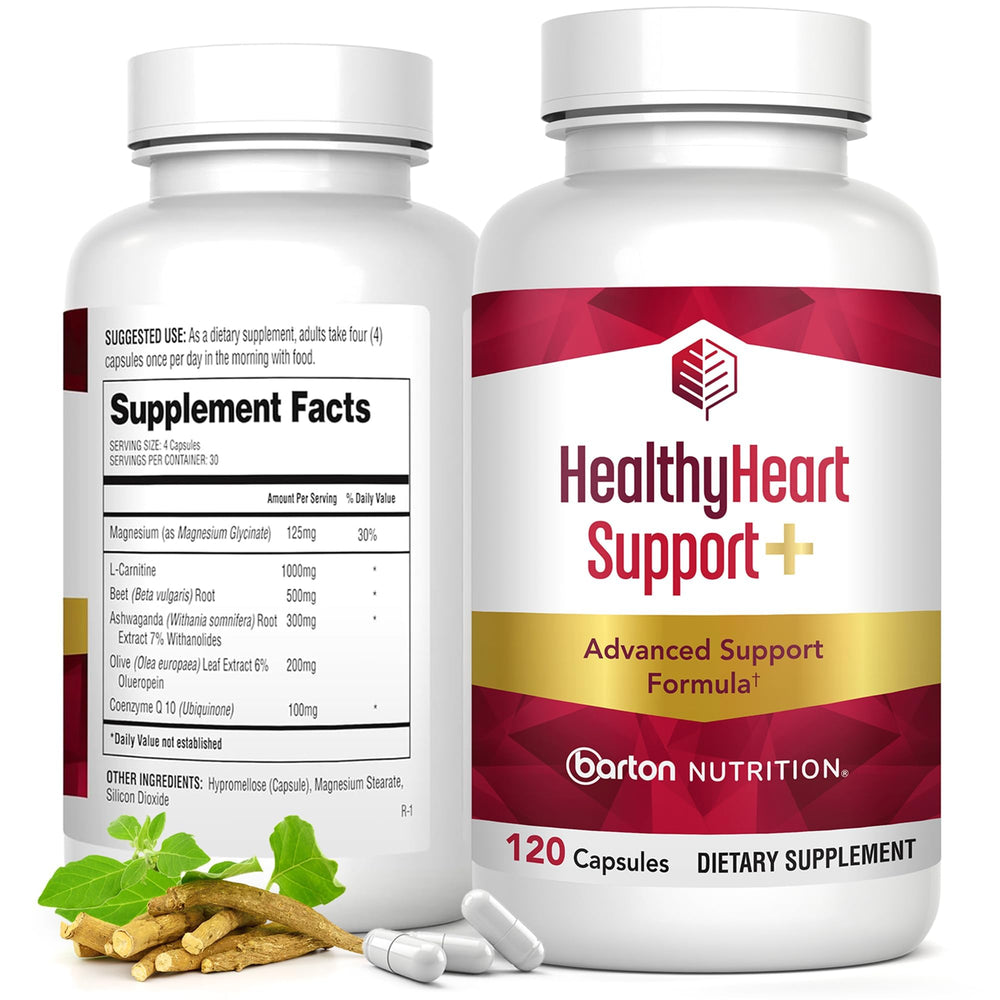Barton Nutrition HealthyHeart Support+ bottle front for daily heart health support.
