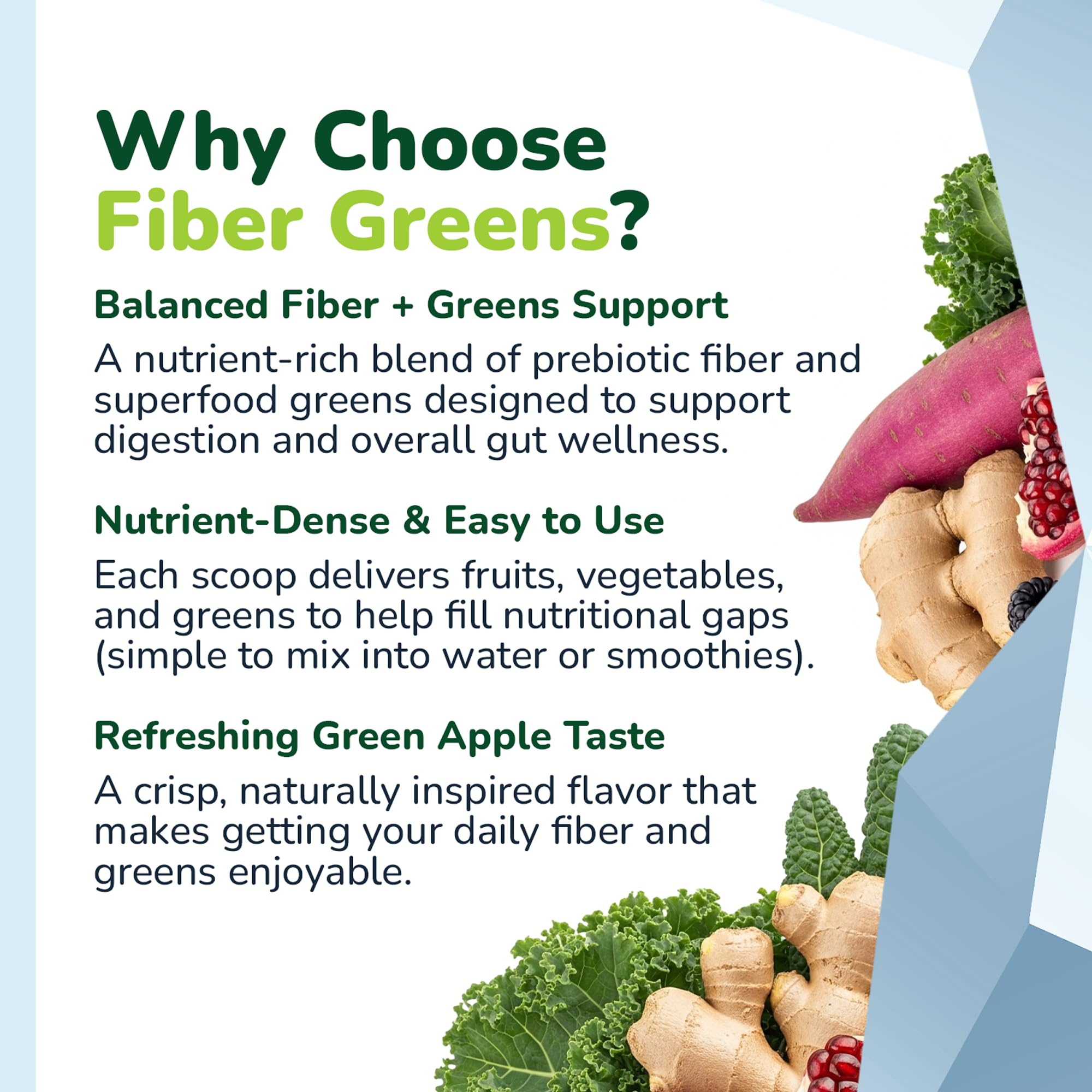 Barton Nutrition Soluble Fiber Greens Powder label focuses on 30 greens blend
