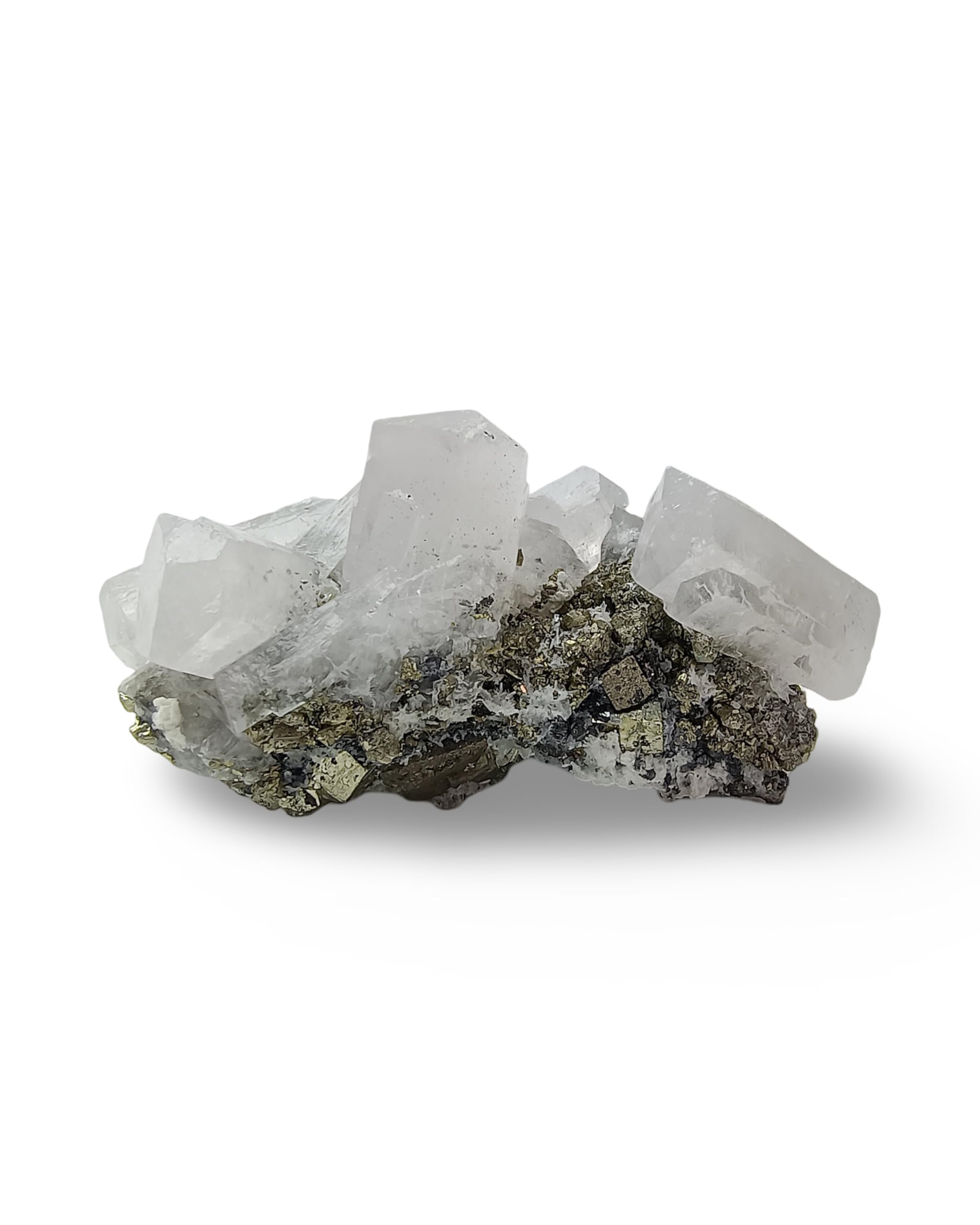 Bartra Peruvian Calcite cluster with pyrite and quartz, ideal for display