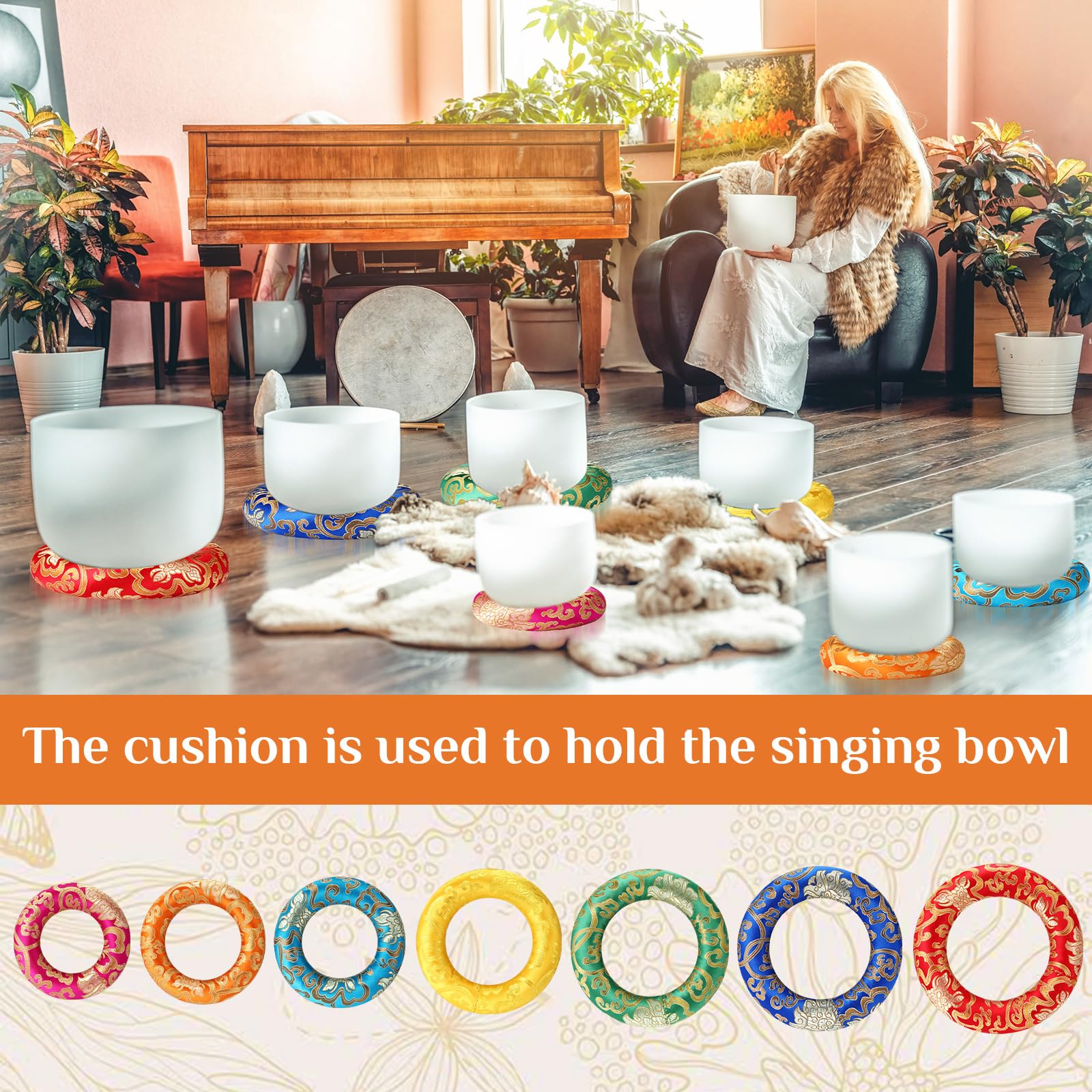 Barydat silk singing bowl cushion 18.5 cm blends color and craft for display.