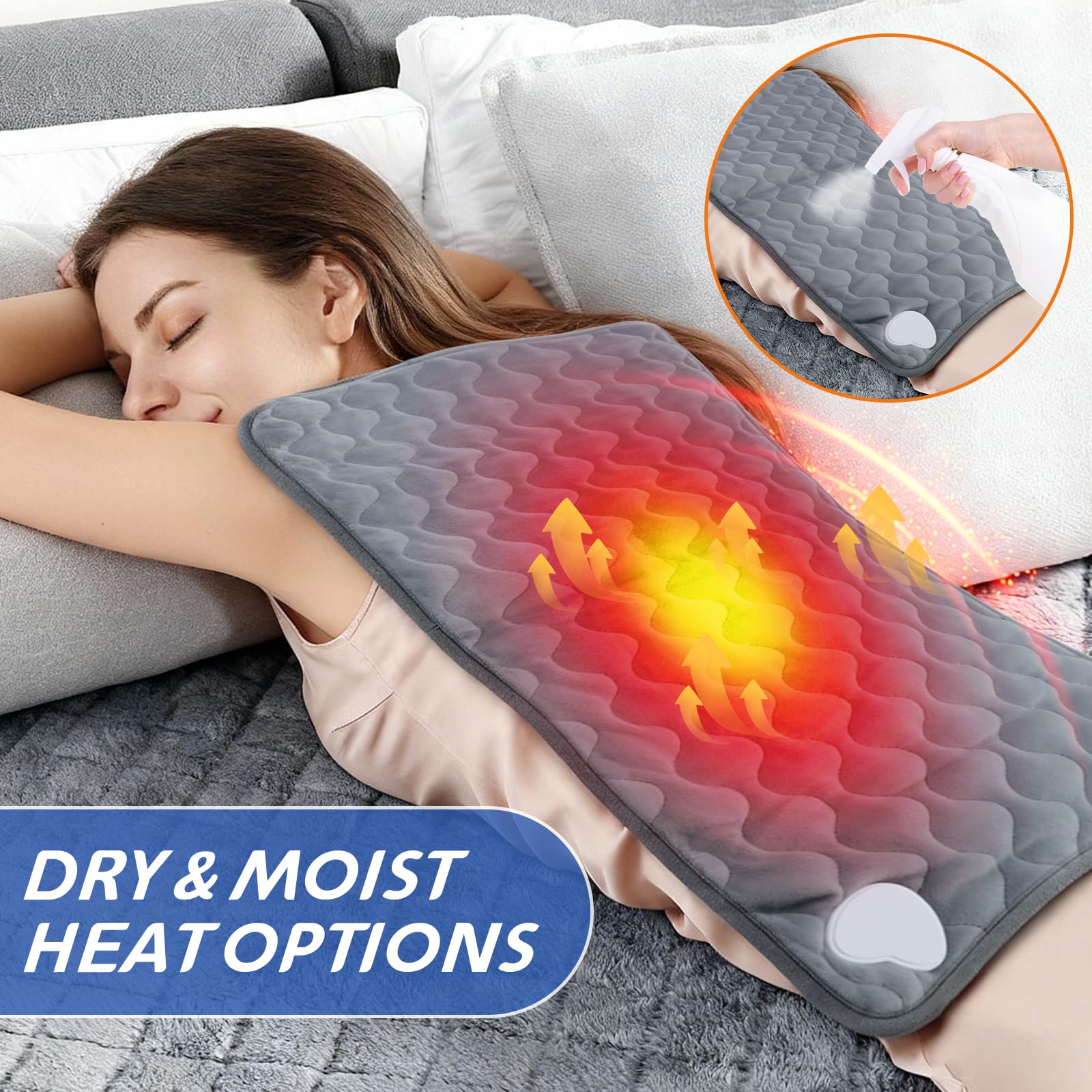 Basanie heating pad on neck for gentle relief with plush surface