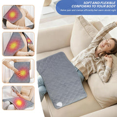 Basanie heating pad on sofa demonstrates fast heat and coziness