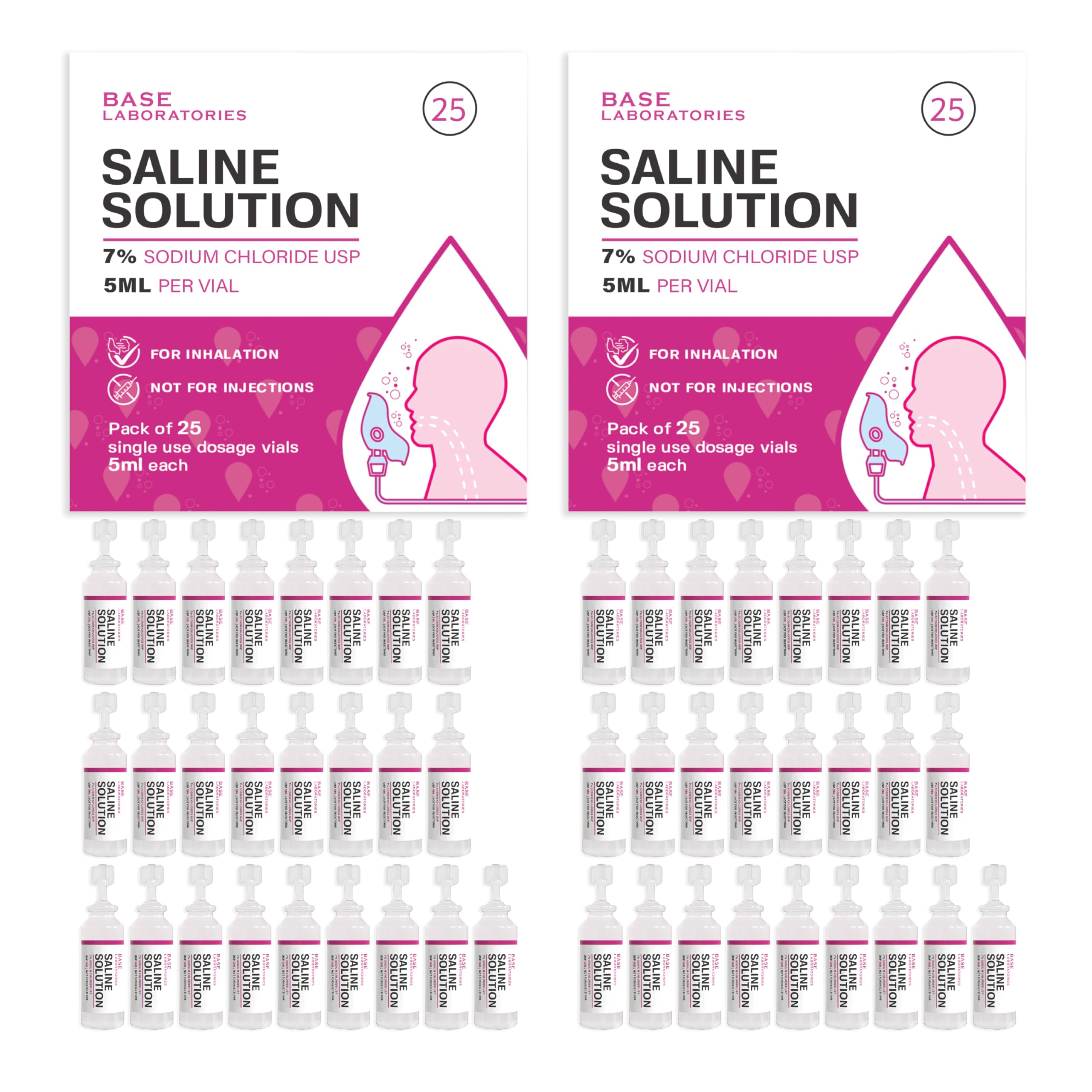 BASE LABORATORIES 7% saline nebulizer vials for at-home inhalation therapy.