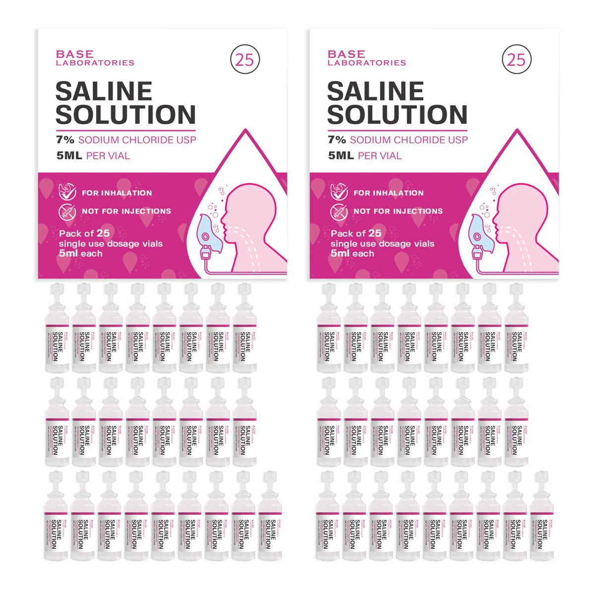 BASE LABORATORIES 7% saline nebulizer vials for at-home inhalation therapy.