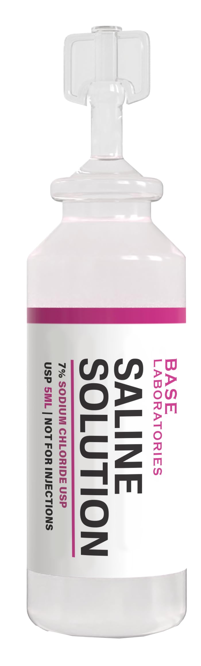 BASE LABORATORIES 7% saline package showing 50 vials for daily sessions.
