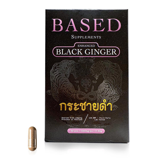 Based Supplements Black Ginger bottle pour delivers a convenient energy boost.