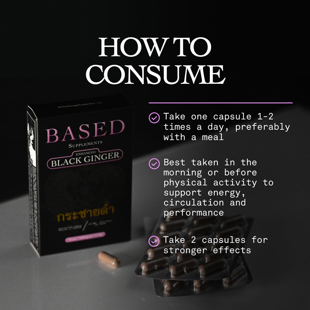 Based Supplements Black Ginger label highlights purity and purification process.