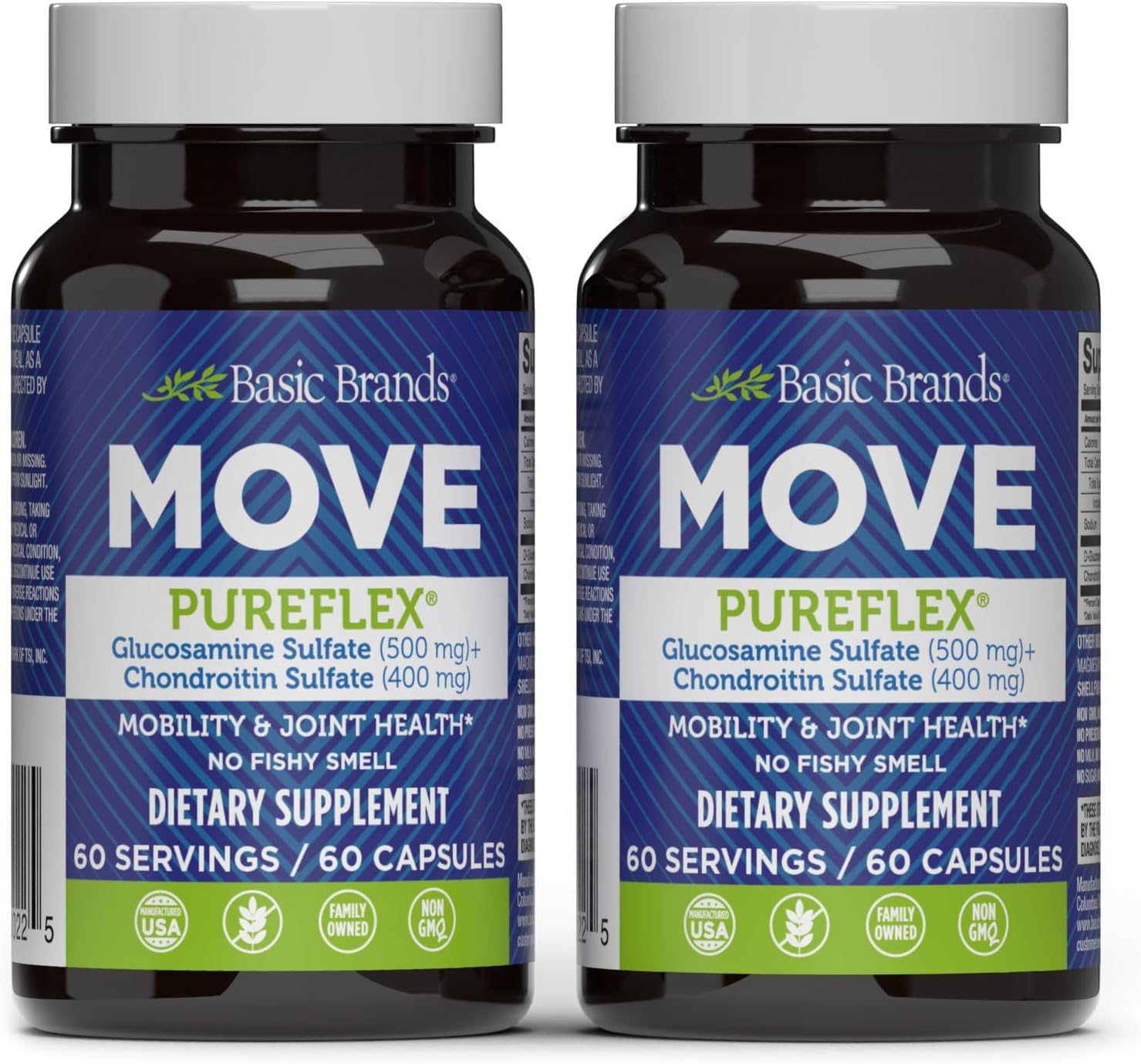 Basic Brands Move Pureflex bottle front highlights joint support packaging for daily use.