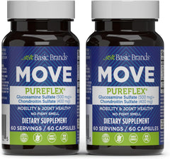 Basic Brands Move Pureflex bottle front highlights joint support packaging for daily use.